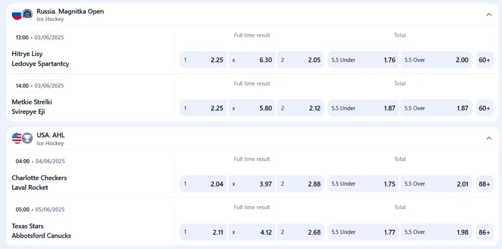 Ice Hockey Betting on 1Win