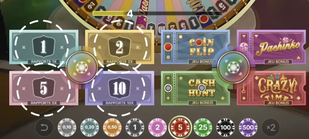 Betting menu in Crazy Time