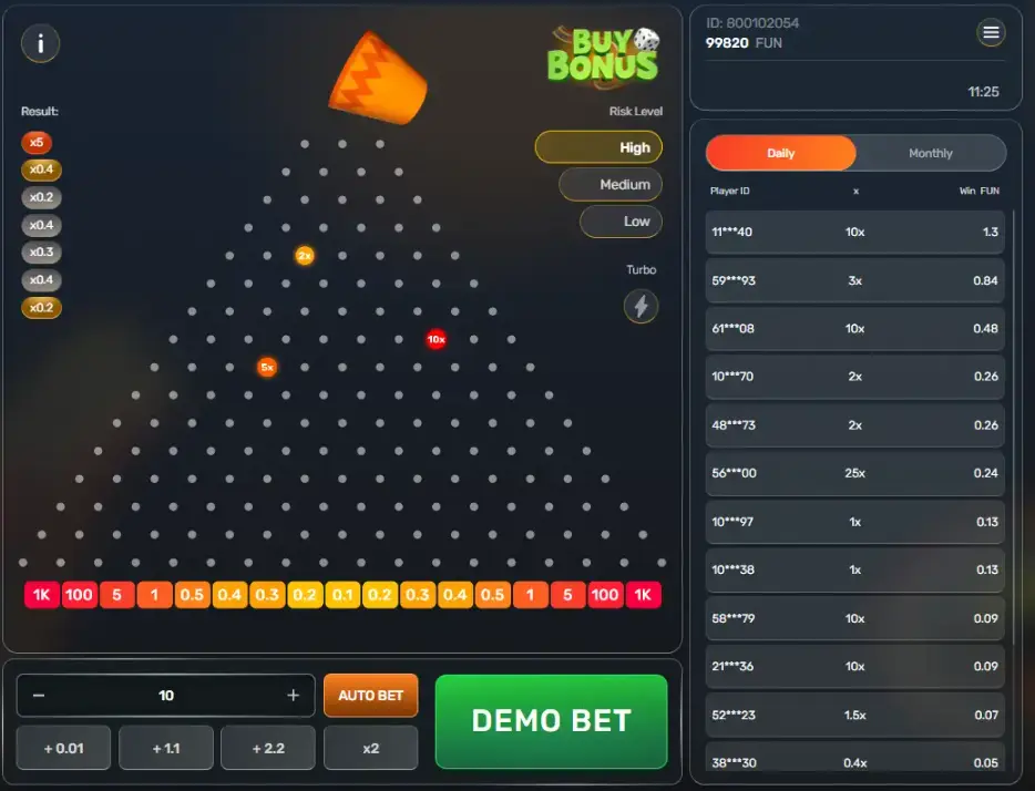 Plinko Dice Game Field